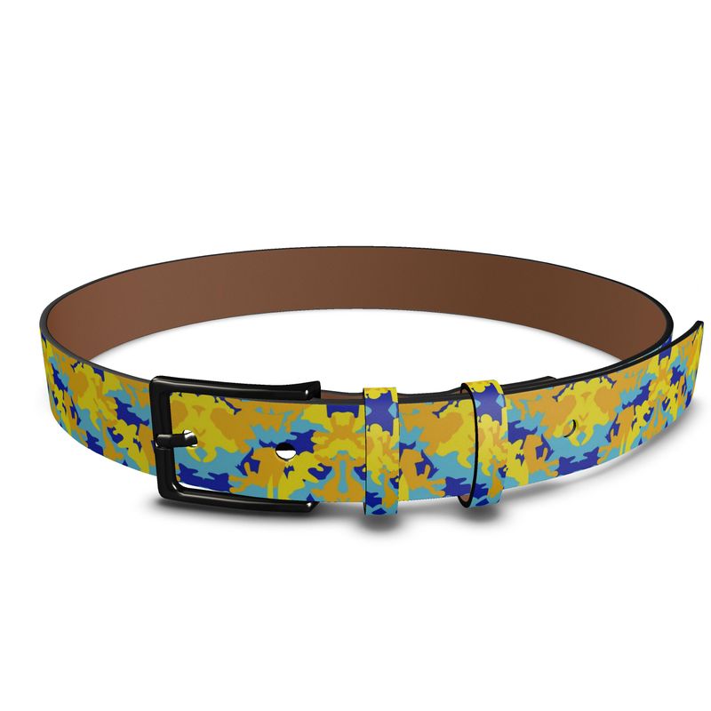 Yellow Blue Neon Camouflage Leather Belt by The Photo Access