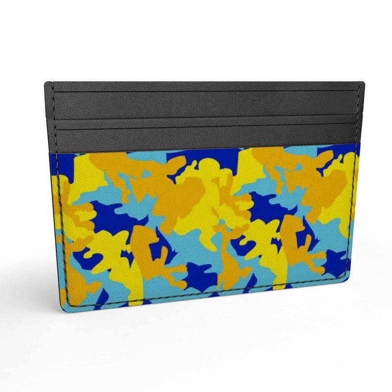 Yellow Blue Neon Camouflage Leather Card Holder by The Photo Access