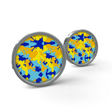 Load image into Gallery viewer, Yellow Blue Neon Camouflage Cufflinks by The Photo Access

