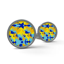 Load image into Gallery viewer, Yellow Blue Neon Camouflage Cufflinks by The Photo Access
