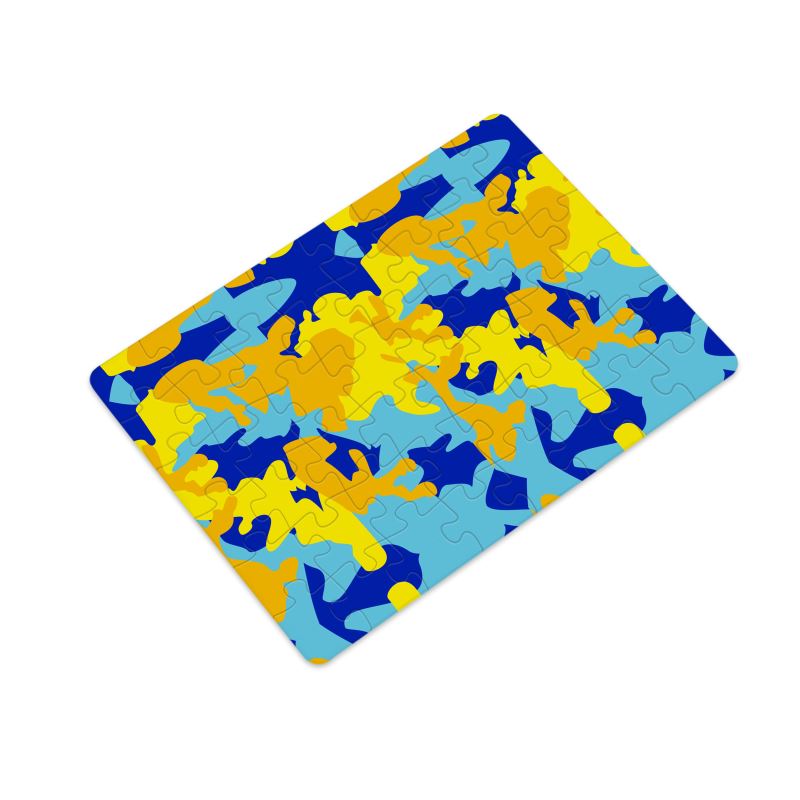 Yellow Blue Neon Camouflage Plastic Jigsaw Puzzle by The Photo Access