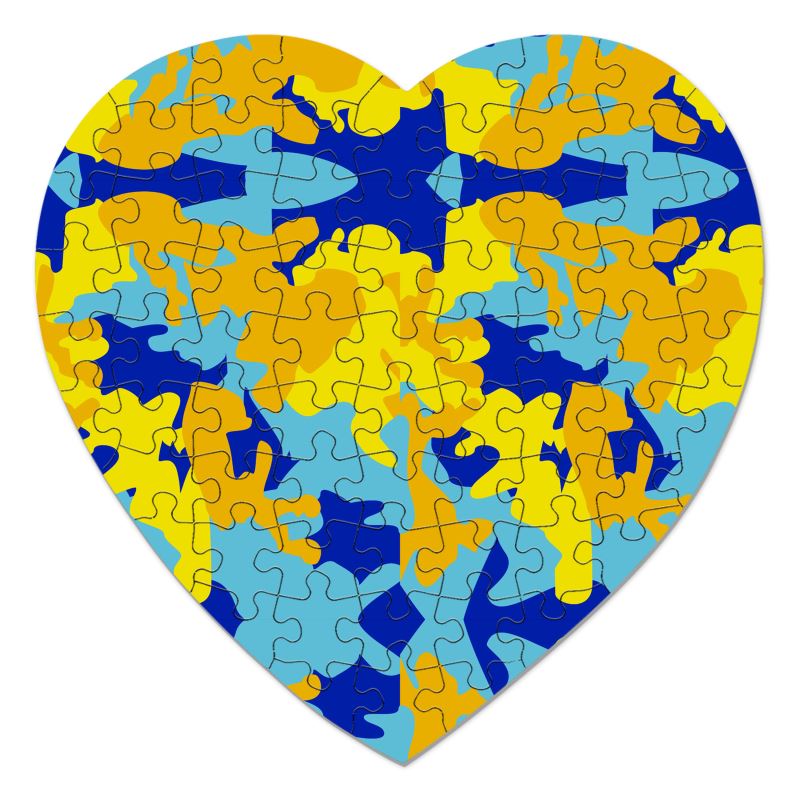 Yellow Blue Neon Camouflage Heart Jigsaw Puzzle by The Photo Access