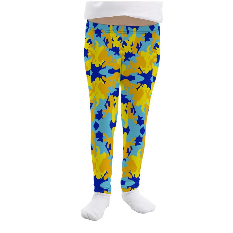 Yellow Blue Neon Camouflage Girls Leggings by The Photo Access