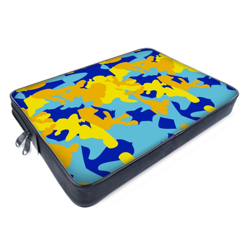 Yellow Blue Neon Camouflage Laptop Case by The Photo Access