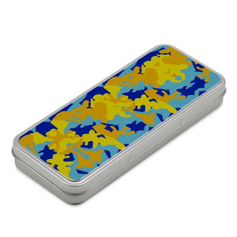 Yellow Blue Neon Camouflage Pencil Case Box by The Photo Access
