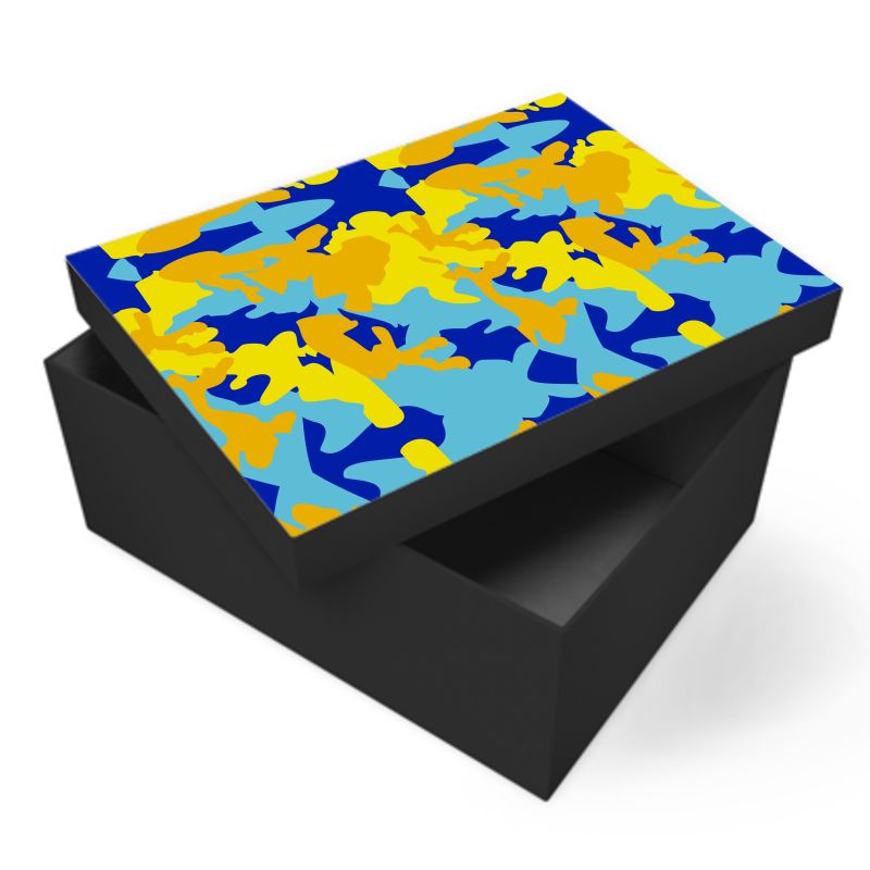 Yellow Blue Neon Camouflage Photo Box by The Photo Access