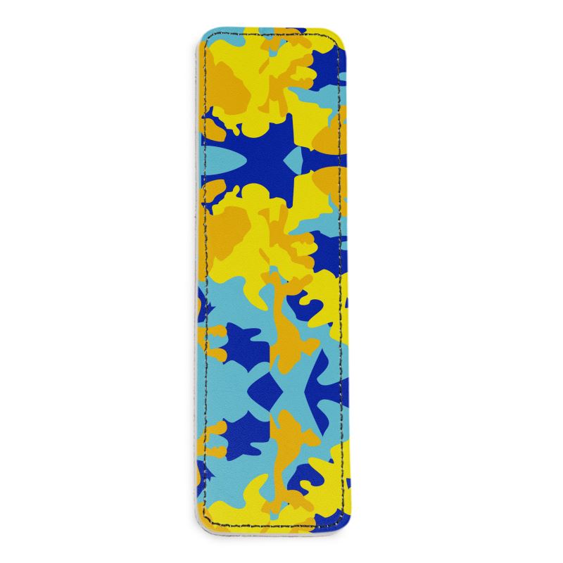 Yellow Blue Neon Camouflage Leather Bookmarks by The Photo Access