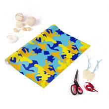 Cargar imagen en el visor de la galería, Yellow Blue Neon Camouflage Gift Wrap by The Photo Access
