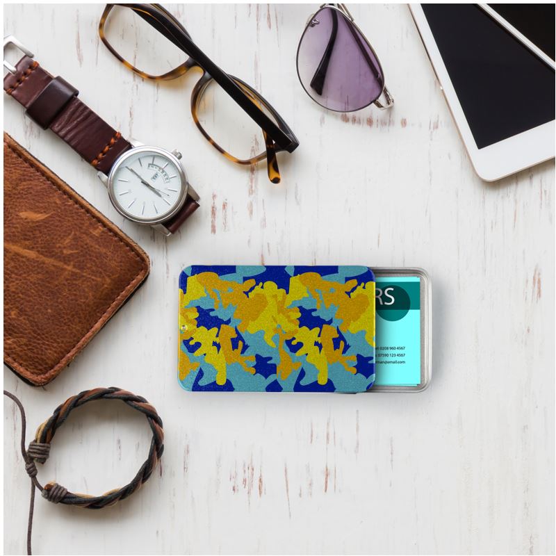 Yellow Blue Neon Camouflage Business Card Tin by The Photo Access