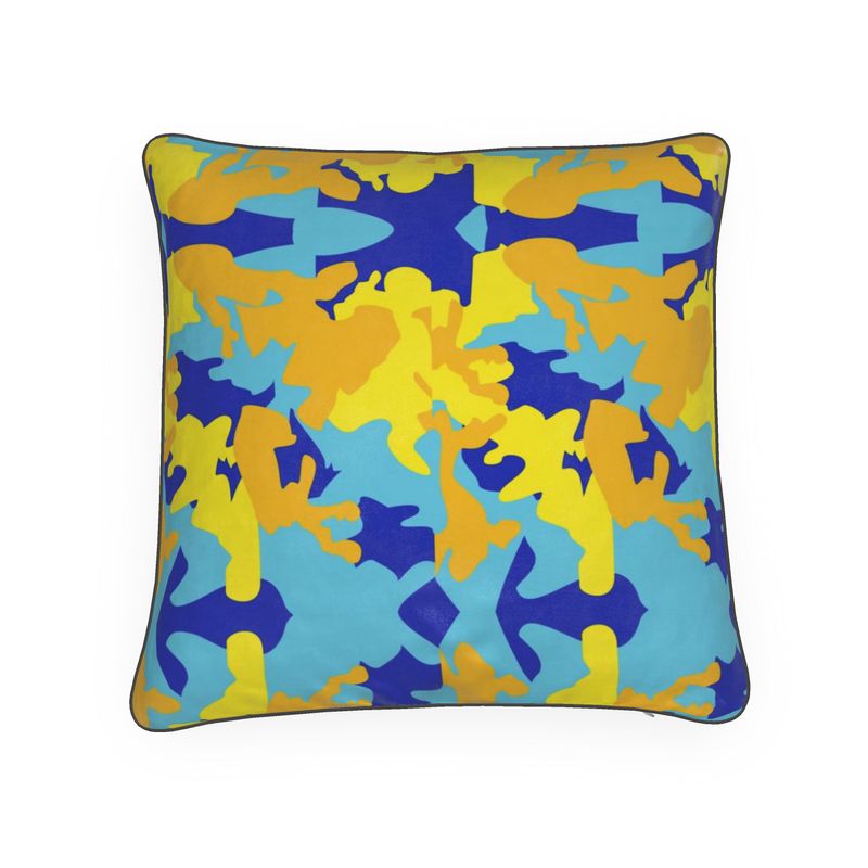 Yellow Blue Neon Camouflage Pillows by The Photo Access