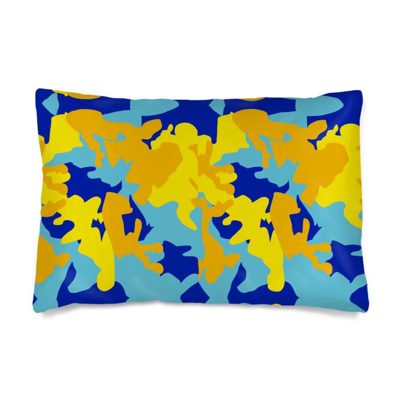 Yellow Blue Neon Camouflage Silk Pillow Case by The Photo Access
