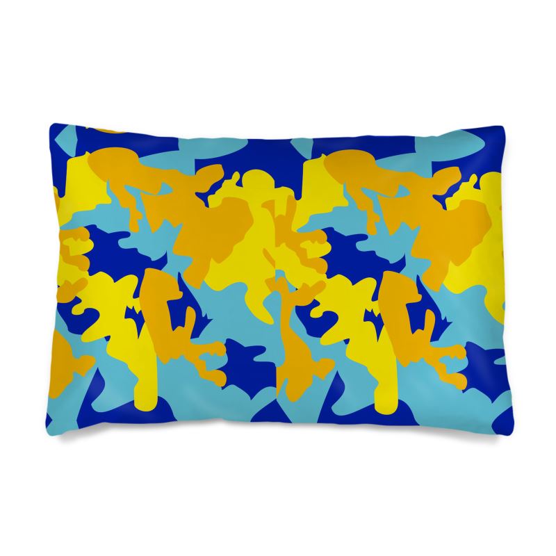 Yellow Blue Neon Camouflage Silk Pillow Cases sizes by The Photo Access