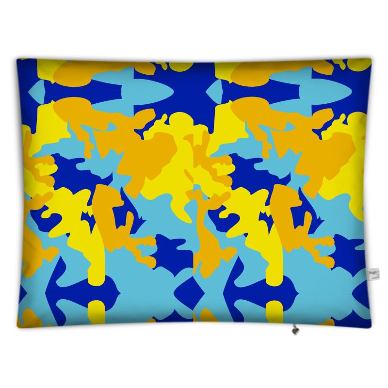 Yellow Blue Neon Camouflage Floor Cushions by The Photo Access