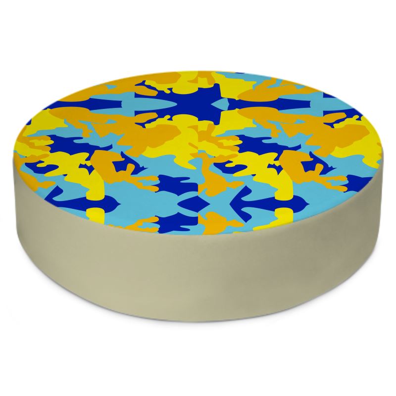Yellow Blue Neon Camouflage Round Floor Cushions by The Photo Access