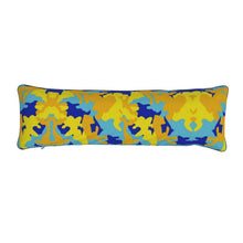 Cargar imagen en el visor de la galería, Yellow Blue Neon Camouflage Bolster Cushion by The Photo Access
