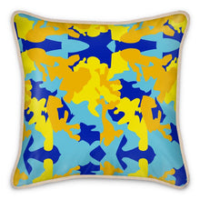 Load image into Gallery viewer, Yellow Blue Neon Camouflage Silk Pillows by The Photo Access
