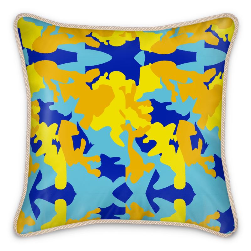 Yellow Blue Neon Camouflage Silk Pillows by The Photo Access