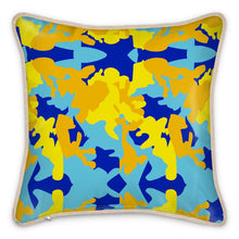 Cargar imagen en el visor de la galería, Yellow Blue Neon Camouflage Silk Pillows by The Photo Access
