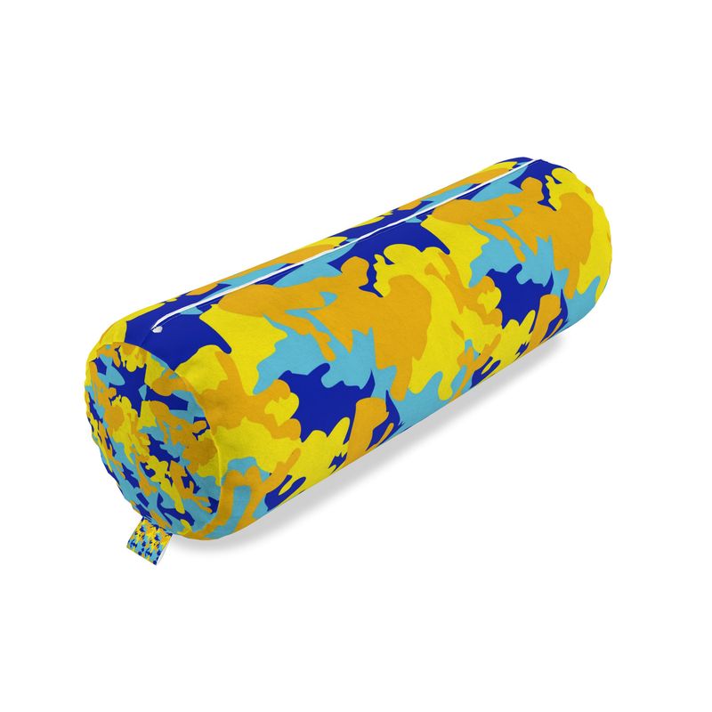 Yellow Blue Neon Camouflage Big Bolster Cushion by The Photo Access