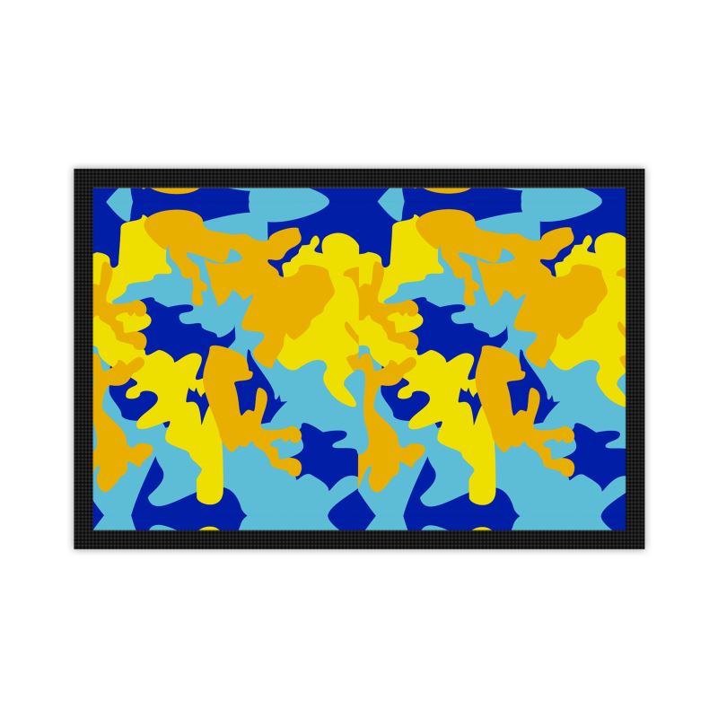 Yellow Blue Neon Camouflage Door Mat by The Photo Access