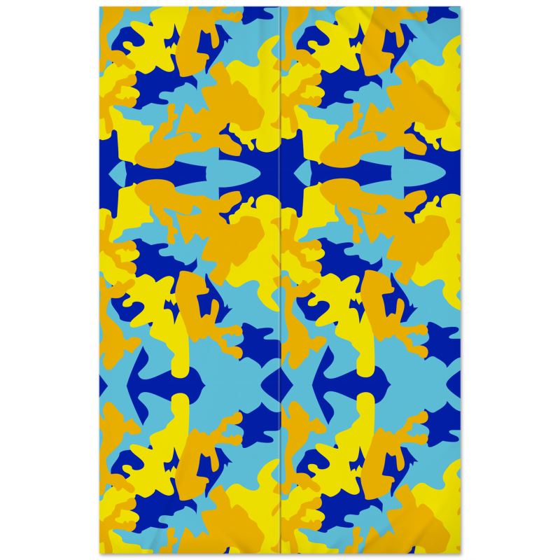 Yellow Blue Neon Camouflage USA Flat Bed Sheet by The Photo Access