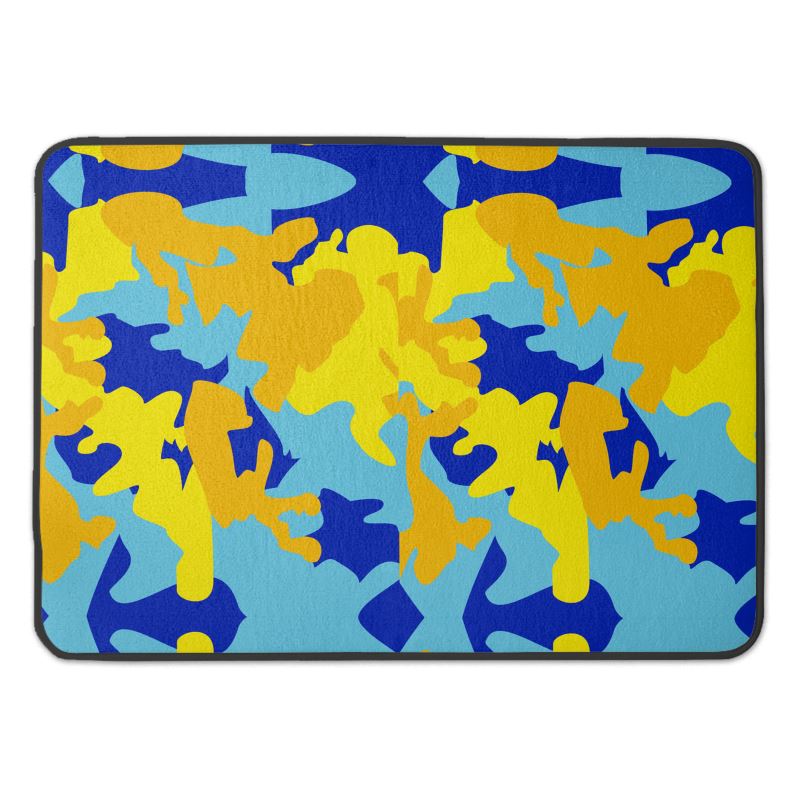 Yellow Blue Neon Camouflage Bath Mat by The Photo Access