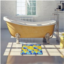 Load image into Gallery viewer, Yellow Blue Neon Camouflage Bath Mat by The Photo Access
