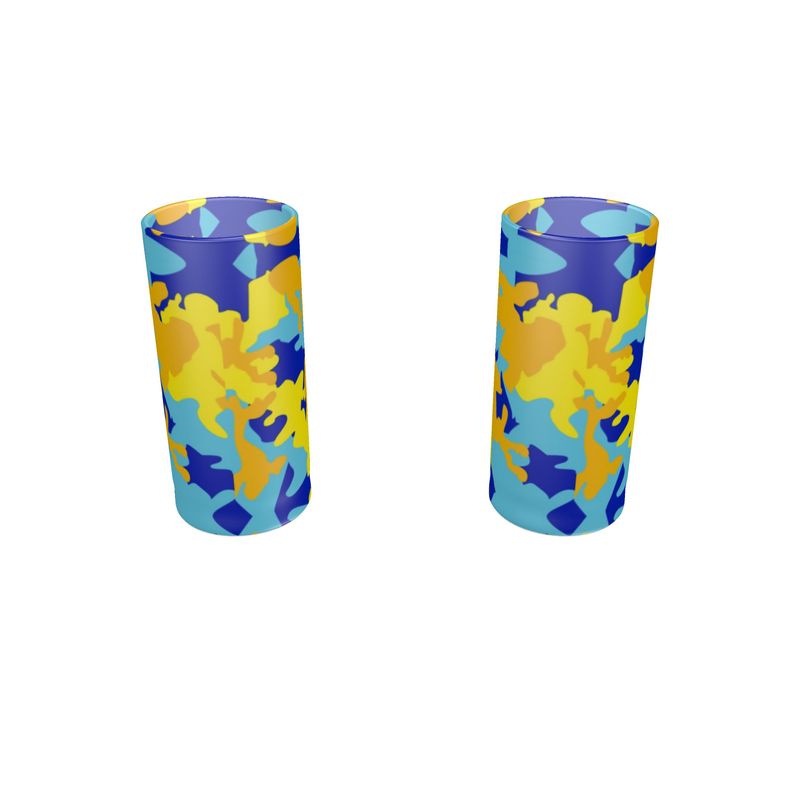 Yellow Blue Neon Camouflage Round Shot Glass (Set of 2) by The Photo Access