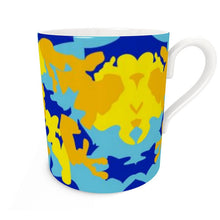 गैलरी व्यूवर में इमेज लोड करें, Yellow Blue Neon Camouflage Bone China Mug by The Photo Access
