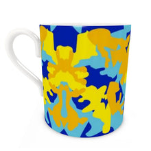 गैलरी व्यूवर में इमेज लोड करें, Yellow Blue Neon Camouflage Bone China Mug by The Photo Access
