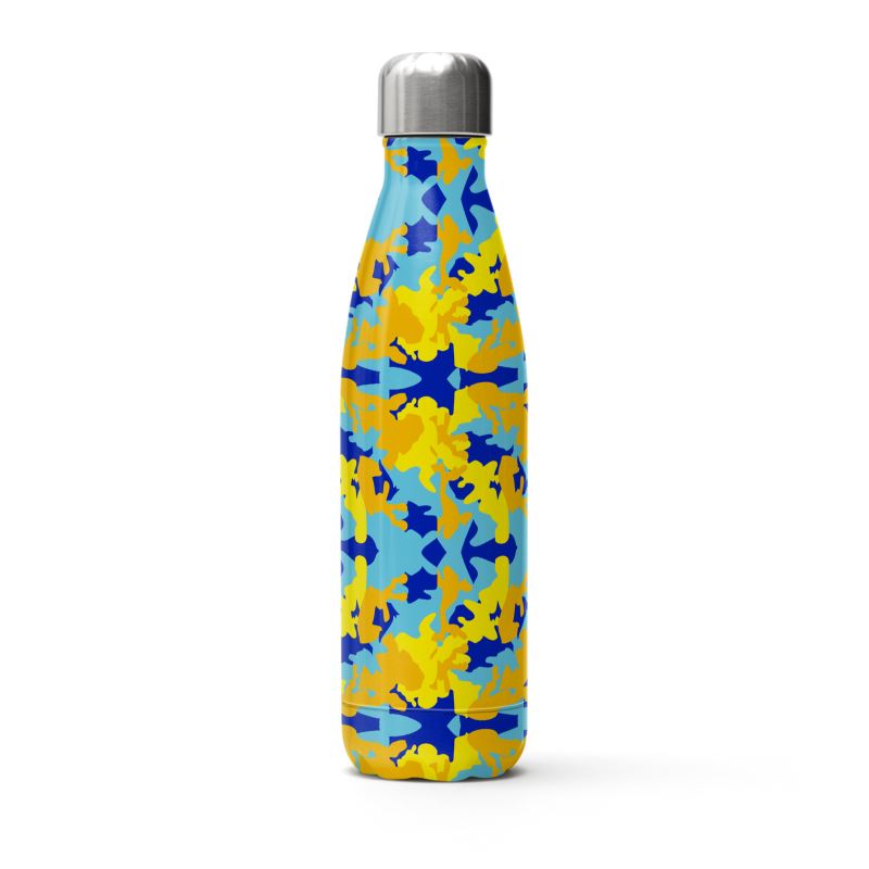 Yellow Blue Neon Camouflage Stainless Steel Thermal Bottle by The Photo Access
