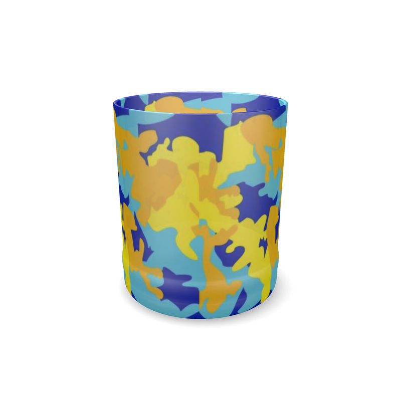 Yellow Blue Neon Camouflage Whisky Glass by The Photo Access