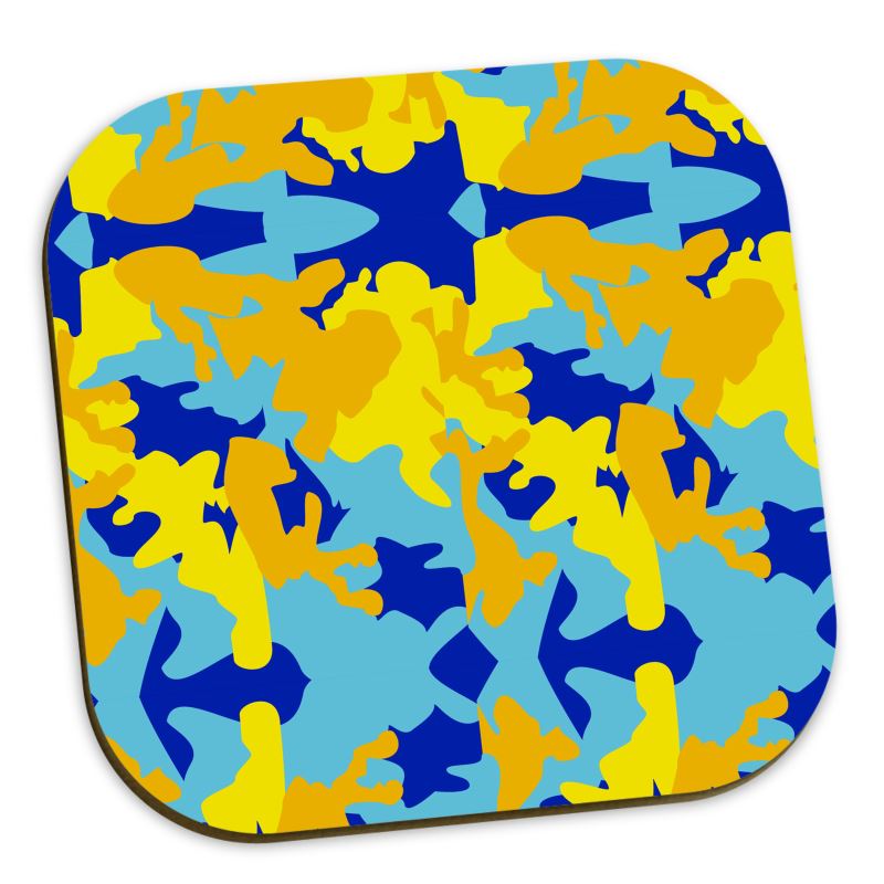 Yellow Blue Neon Camouflage Coasters by The Photo Access