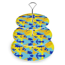 Load image into Gallery viewer, Yellow Blue Neon Camouflage Cake Stand by The Photo Access
