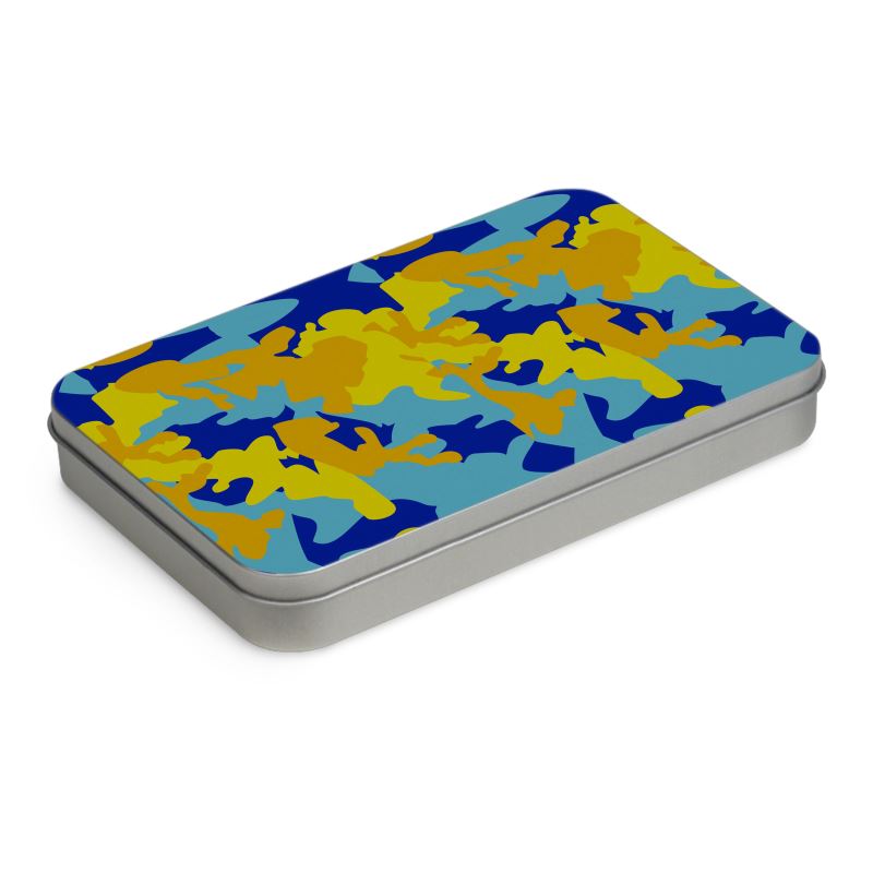 Yellow Blue Neon Camouflage Tin Boxes Hinge Lid by The Photo Access