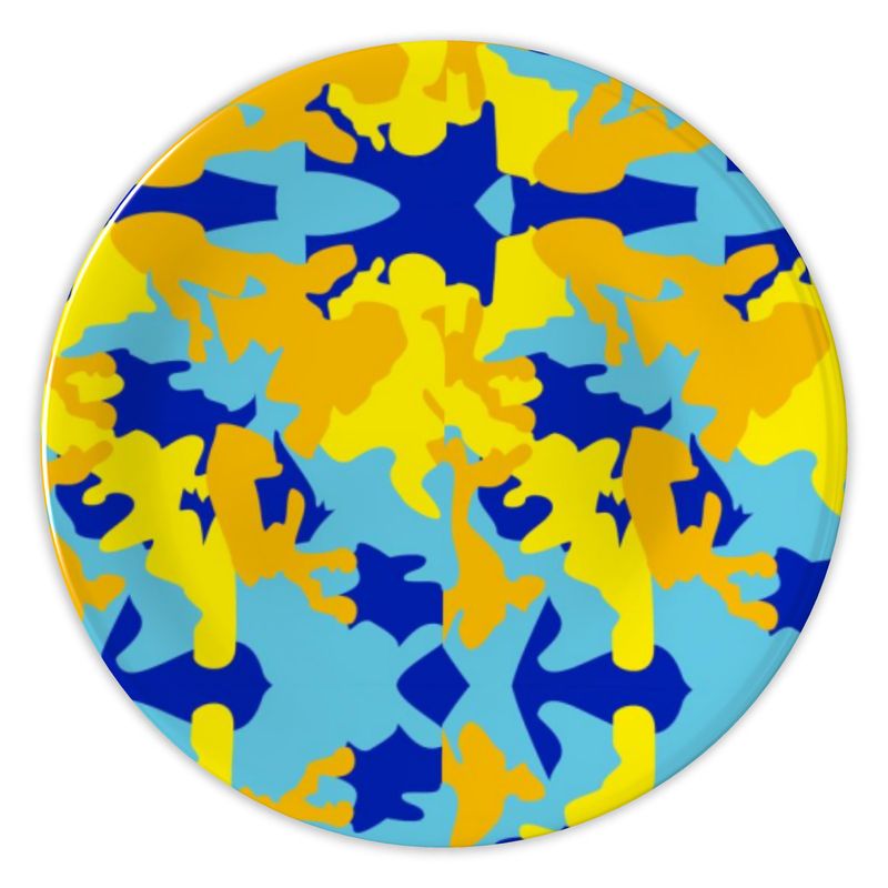 Yellow Blue Neon Camouflage China Plates by The Photo Access
