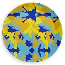Load image into Gallery viewer, Yellow Blue Neon Camouflage Party Plates by The Photo Access
