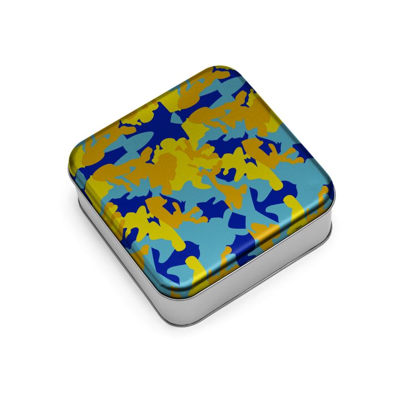 Yellow Blue Neon Camouflage Wrap Lid Tins by The Photo Access