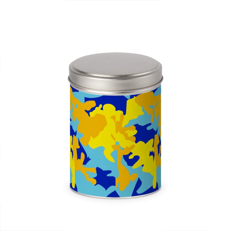Yellow Blue Neon Camouflage Cylinder Tins by The Photo Access
