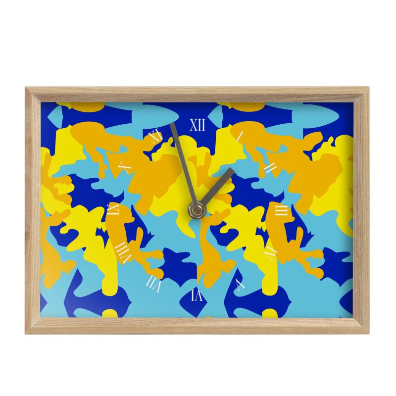 Yellow Blue Neon Camouflage Mantle Clock by The Photo Access