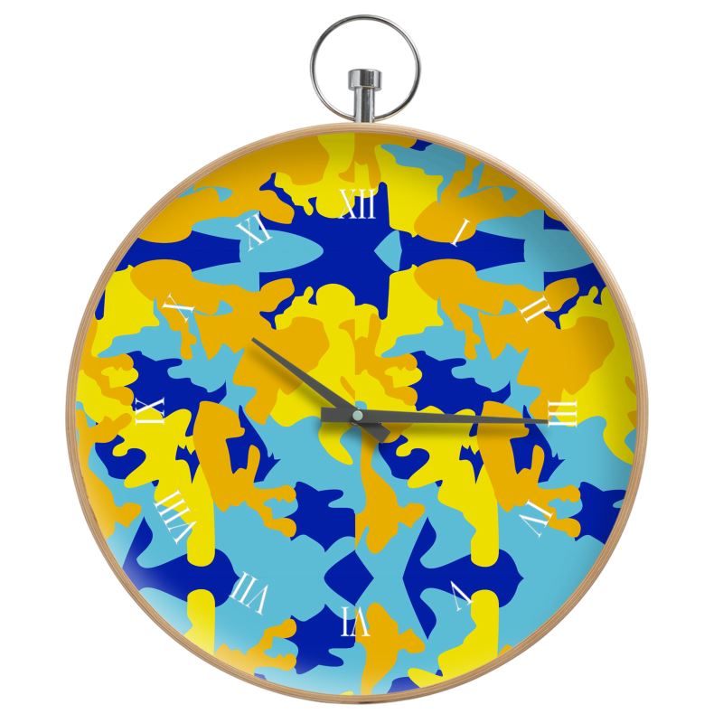Yellow Blue Neon Camouflage Clock by The Photo Access