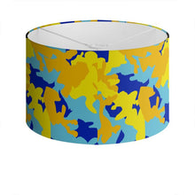 Cargar imagen en el visor de la galería, Yellow Blue Neon Camouflage Drum Lamp Shade by The Photo Access
