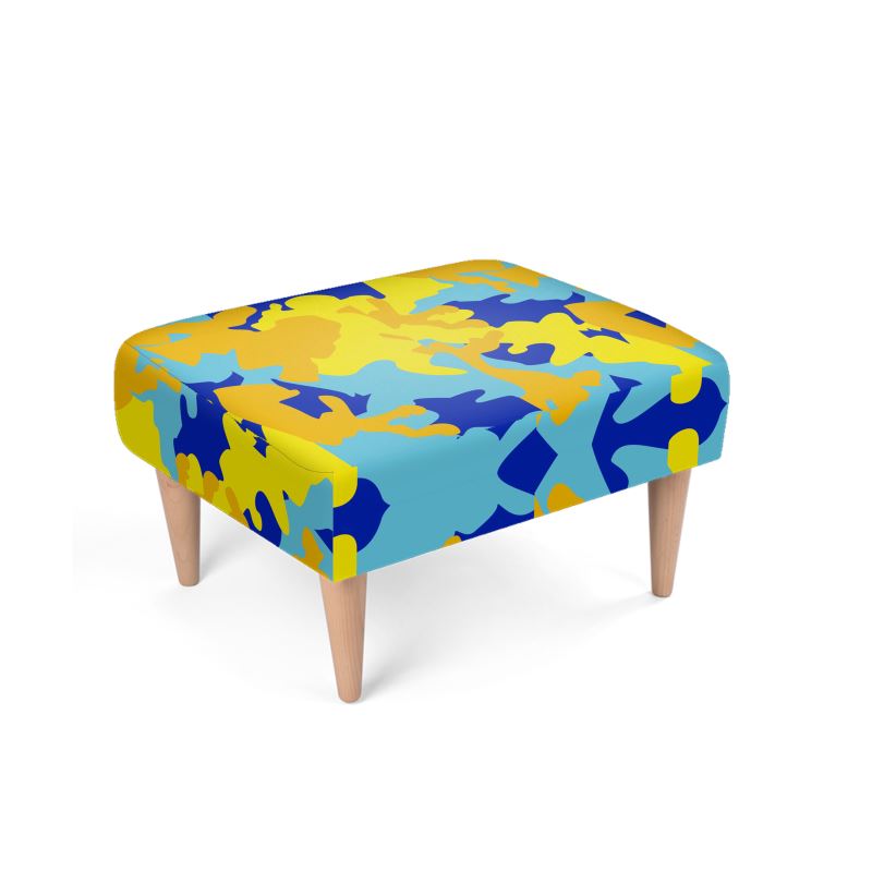 Yellow Blue Neon Camouflage Footstool by The Photo Access