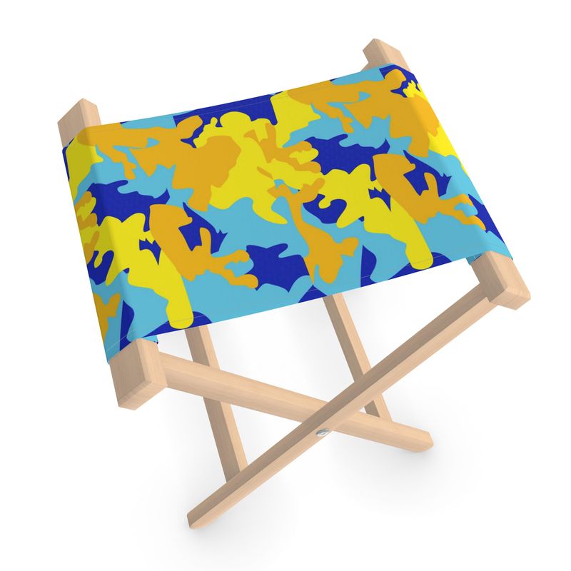 Yellow Blue Neon Camouflage Folding Stool Chair by The Photo Access