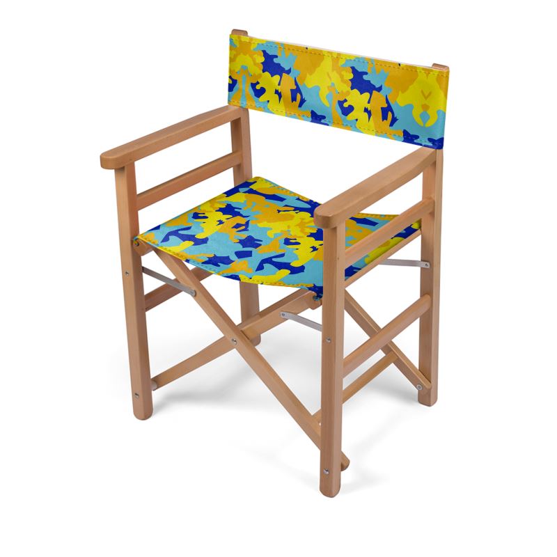 Yellow Blue Neon Camouflage Directors Chair by The Photo Access