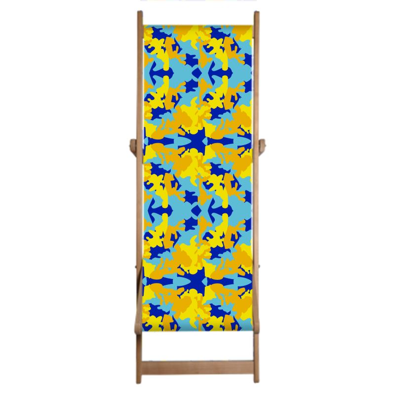 Yellow Blue Neon Camouflage Deckchair Sling by The Photo Access
