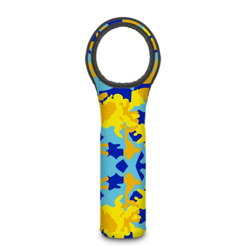 Yellow Blue Neon Camouflage Wine Bottle Cooler by The Photo Access