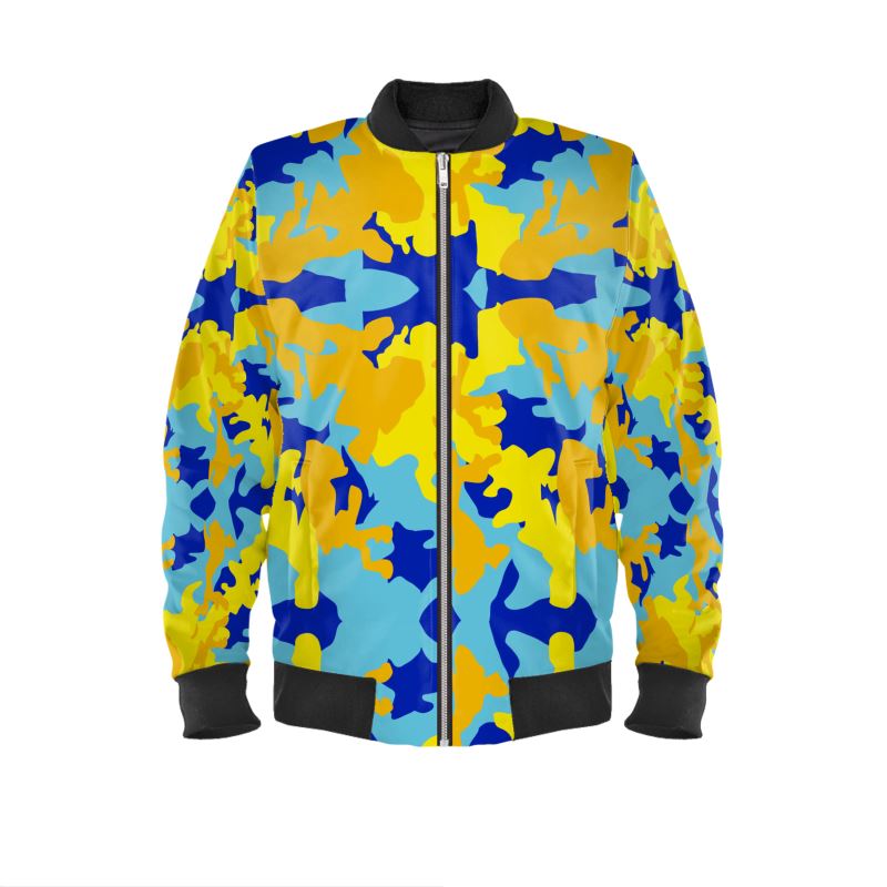Yellow Blue Neon Camouflage Mens Bomber Jacket by The Photo Access
