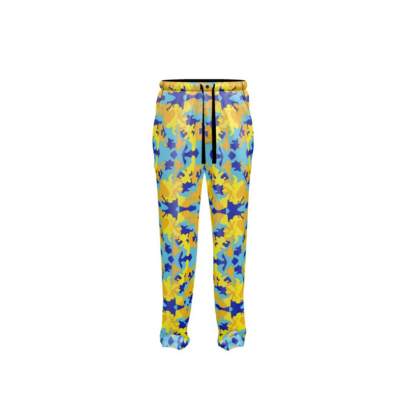 Yellow Blue Neon Camouflage Mens Silk Pajama Bottoms by The Photo Access