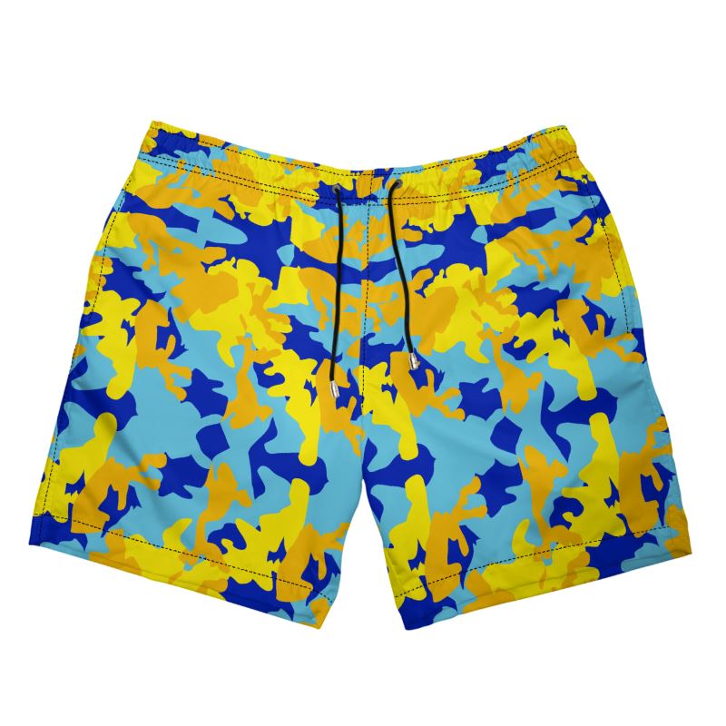 Yellow Blue Neon Camouflage Mens Swimming Shorts by The Photo Access